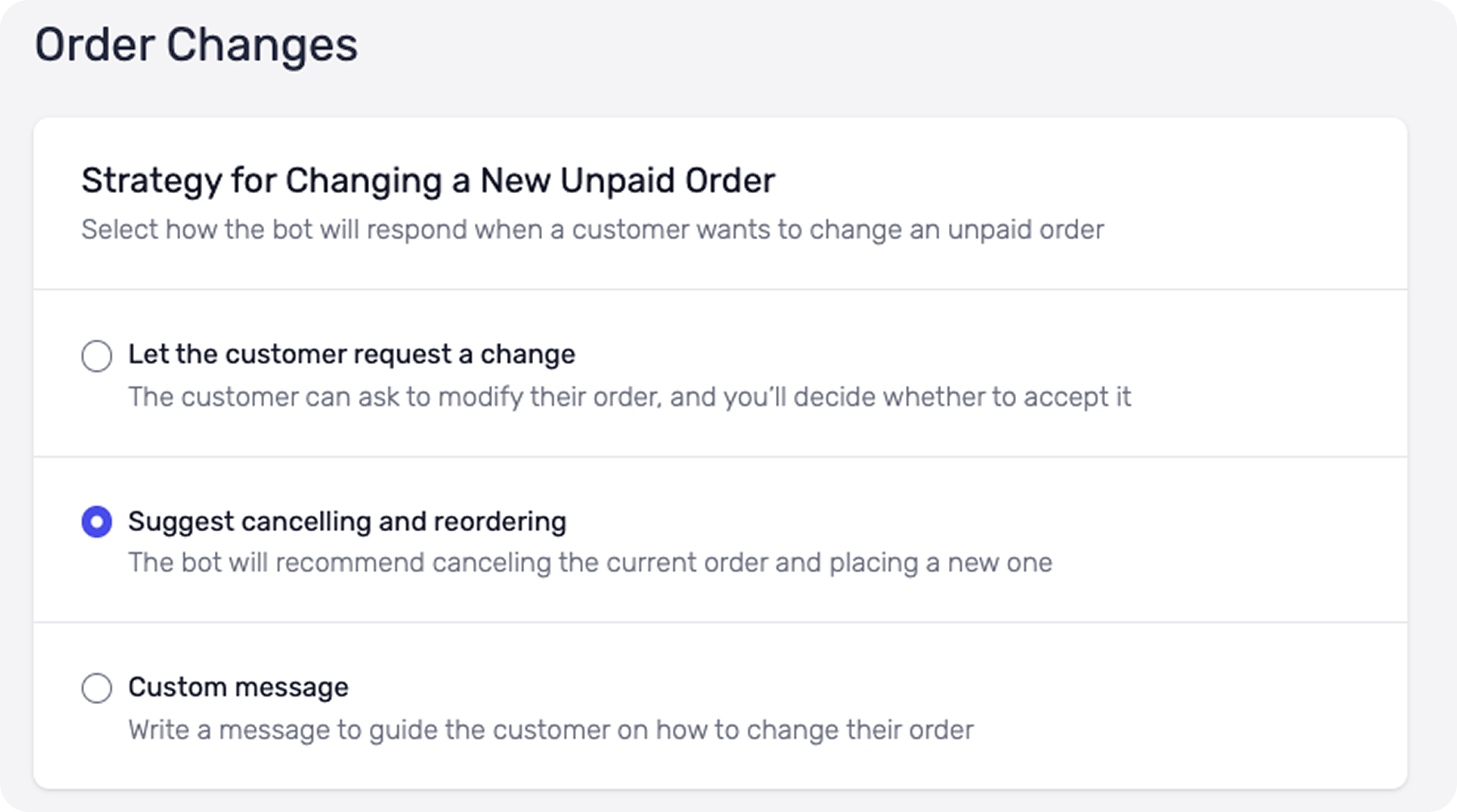 Order Changes - Wingbot Chatbot Framework Documentation